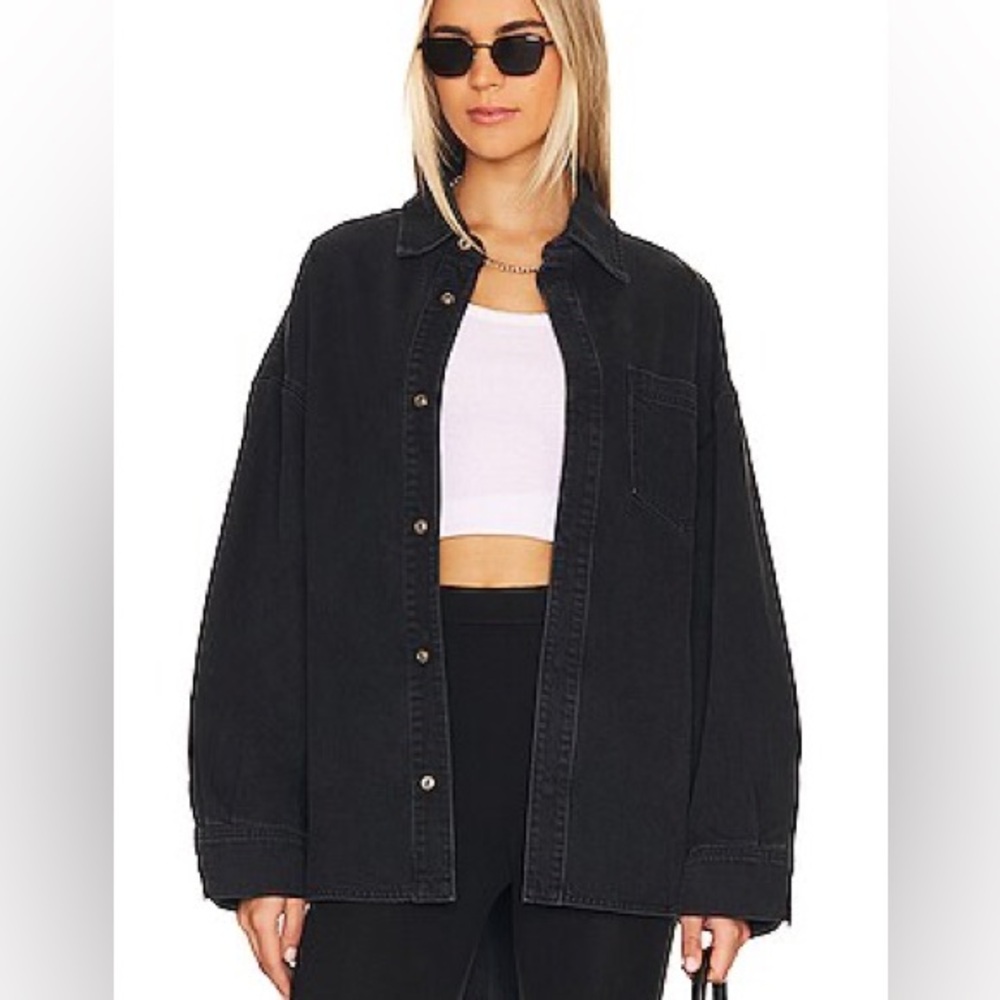 Revolve GRLFRND Valeria Denim Oversized Button Shirt Arcata Washed Black XS/S